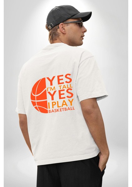 Basketbol Severlere Özel Beyaz Oversize Kadın Erkek Ön ve Sırt Baskılı Tişört indirimleri