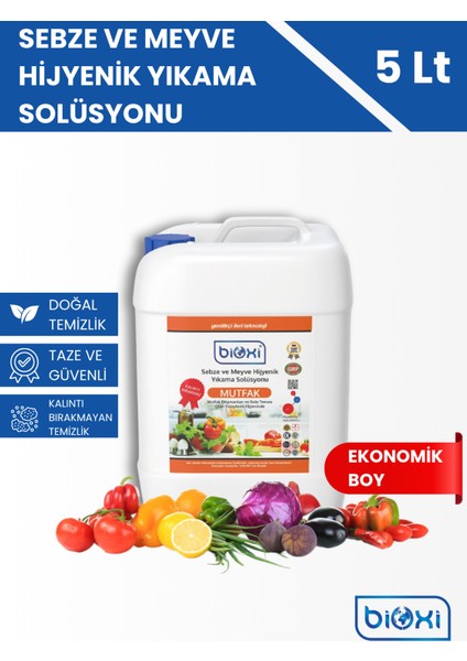 Sebze Meyve Yıkama ve Mutfak Yüzey Hijyen Solüsyon, Doğal ve Kalıntı Bırakmayan Solüsyon 5 Lt