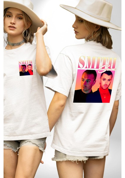 Sam Smith Müzik Beyaz Oversize Kadın Erkek Ön ve Sırt Baskılı Tişört