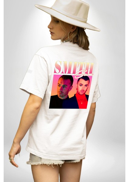 Sam Smith Müzik Beyaz Oversize Kadın Erkek Ön ve Sırt Baskılı Tişört fiyatları