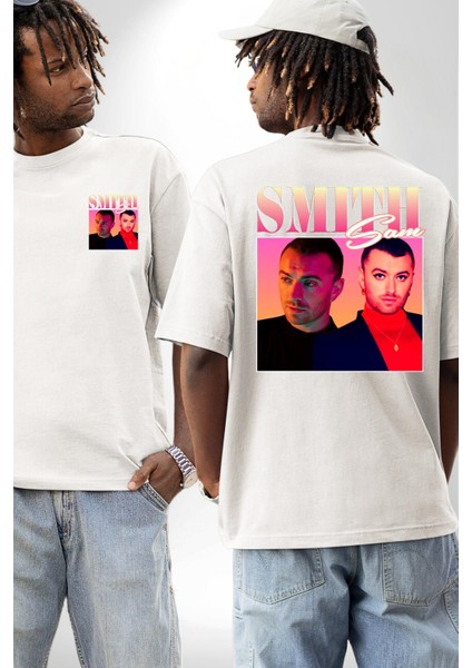 Sam Smith Müzik Beyaz Oversize Kadın Erkek Ön ve Sırt Baskılı Tişört fırsatları