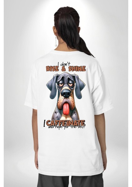 Kahve Içmeden Güne Başlamam Beyaz Oversize Kadın Erkek Ön ve Sırt Baskılı Tişört fiyatları