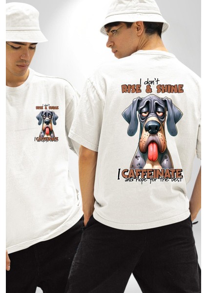 Kahve Içmeden Güne Başlamam Beyaz Oversize Kadın Erkek Ön ve Sırt Baskılı Tişört fırsatları
