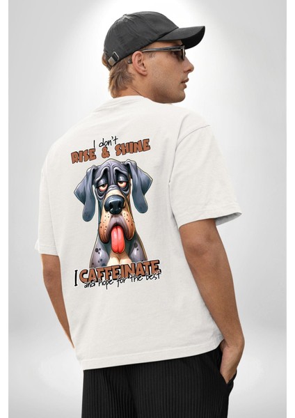 Kahve Içmeden Güne Başlamam Beyaz Oversize Kadın Erkek Ön ve Sırt Baskılı Tişört indirimleri