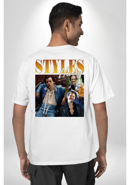 Harry Styles Moda Popüler Şarkıcı Beyaz Oversize Kadın Erkek Ön ve Sırt Baskılı Tişört fiyatları