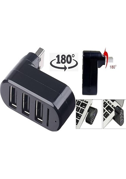 USB 2.0 Çoklu Hub Ayırıcı 3 Port 180 Derece Dönebilir USB Çoğaltıcı Çoklayıcı Bilgisayarlar Için