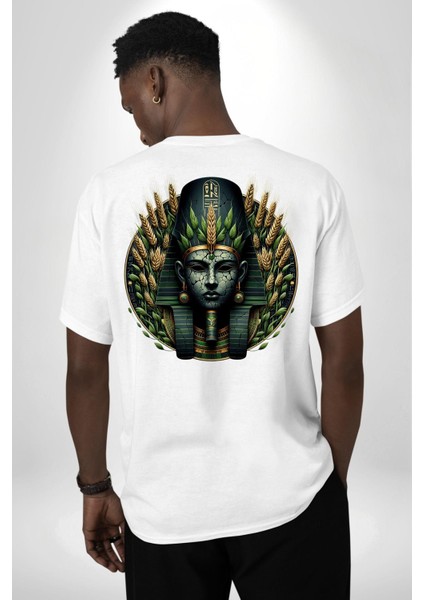 Neper Tanrısı Antik Bereket Sembolü Mısır Beyaz Oversize Kadın Erkek Ön ve Sırt Baskılı Tişört indirimleri