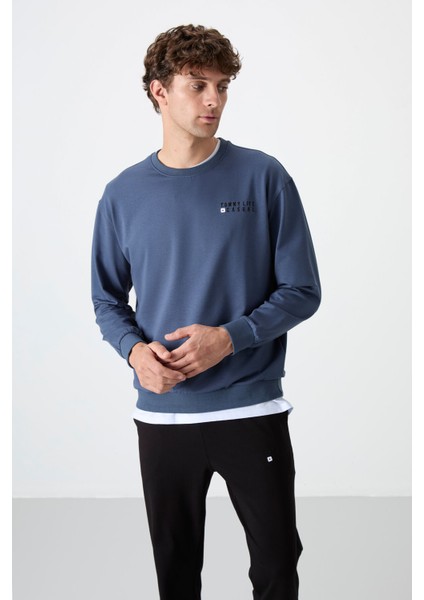Petrol - Siyah Casual O Yaka Lastik Paça Erkek Oversize Eşofman Takımı - 85120