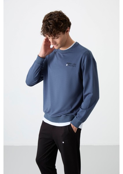 Petrol - Siyah Casual O Yaka Lastik Paça Erkek Oversize Eşofman Takımı - 85120