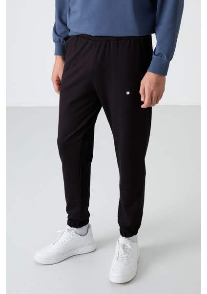 Petrol - Siyah Casual O Yaka Lastik Paça Erkek Oversize Eşofman Takımı - 85120