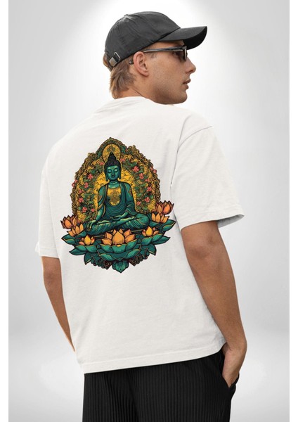 Ruhani, Meditasyon ve Doğa Teması Beyaz Oversize Kadın Erkek Ön ve Sırt Baskılı Tişört fiyatları