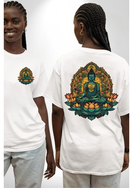 Ruhani, Meditasyon ve Doğa Teması Beyaz Oversize Kadın Erkek Ön ve Sırt Baskılı Tişört fırsatları