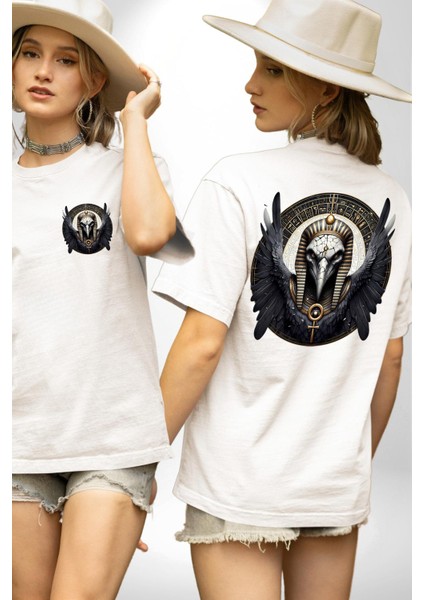 Nekhbet Akbaba Tanrıça Eski Mısır Koruyucu Beyaz Oversize Kadın Erkek Ön ve Sırt Baskılı Tişört