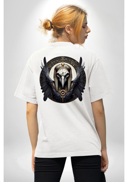 Nekhbet Akbaba Tanrıça Eski Mısır Koruyucu Beyaz Oversize Kadın Erkek Ön ve Sırt Baskılı Tişört fiyatları