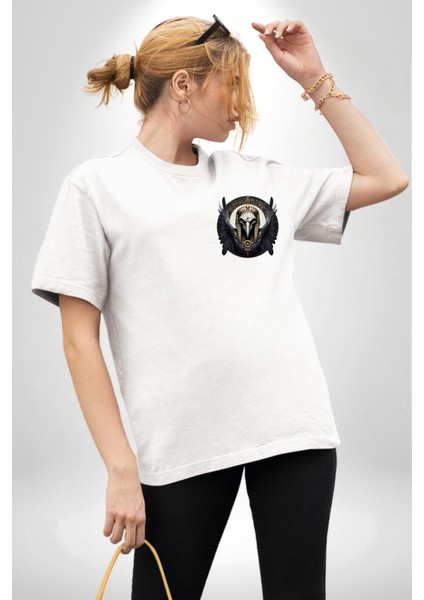 Nekhbet Akbaba Tanrıça Eski Mısır Koruyucu Beyaz Oversize Kadın Erkek Ön ve Sırt Baskılı Tişört modelleri