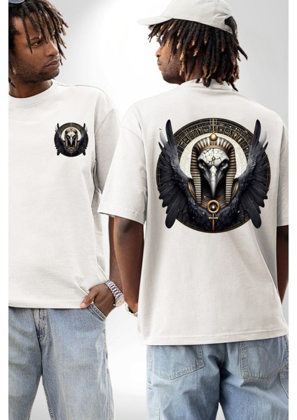 Nekhbet Akbaba Tanrıça Eski Mısır Koruyucu Beyaz Oversize Kadın Erkek Ön ve Sırt Baskılı Tişört fırsatları