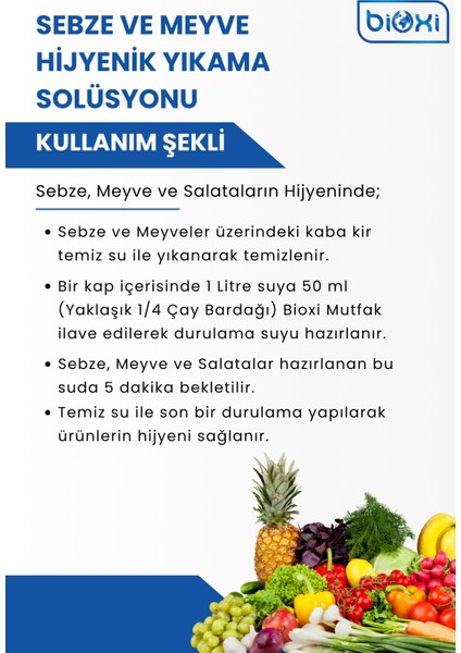 Sebze Meyve Yıkama ve Mutfak Yüzey Hijyen Solüsyon, Doğal ve Kalıntı Bırakmayan Solüsyon 1 Lt modelleri