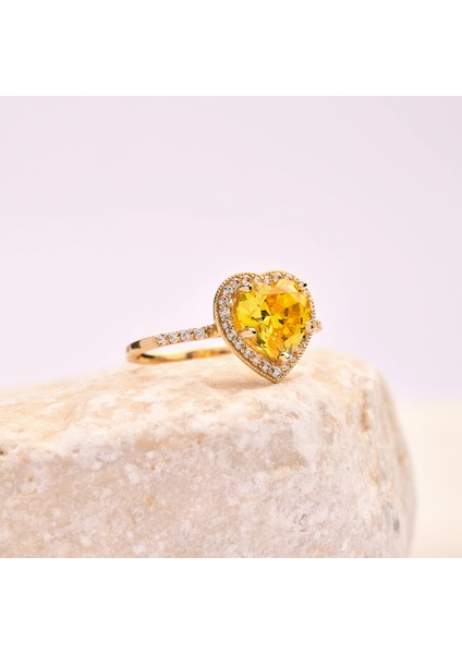 14K Altın Sitrin Kalp Yüzük, Kalp Kesim Tektaş Yüzük, Düğün Nişan Söz Takıları fiyatları