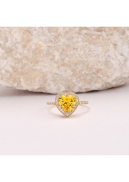 14K Altın Sitrin Kalp Yüzük, Kalp Kesim Tektaş Yüzük, Düğün Nişan Söz Takıları modelleri