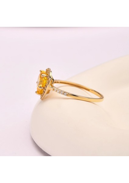 14K Altın Sitrin Kalp Yüzük, Kalp Kesim Tektaş Yüzük, Düğün Nişan Söz Takıları fırsatları