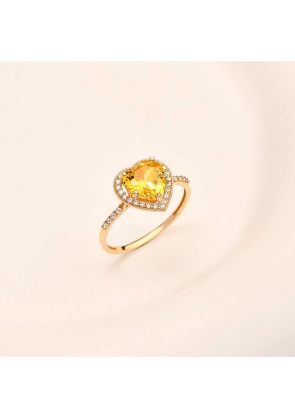 14K Altın Sitrin Kalp Yüzük, Kalp Kesim Tektaş Yüzük, Düğün Nişan Söz Takıları indirimleri
