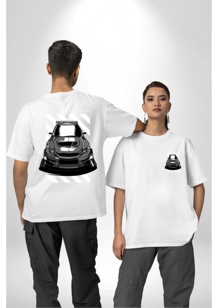 Beyaz Beyaz Spor Hatchback Araba Beyaz Oversize Kadın Erkek Ön ve Sırt Baskılı Tişört fırsatları