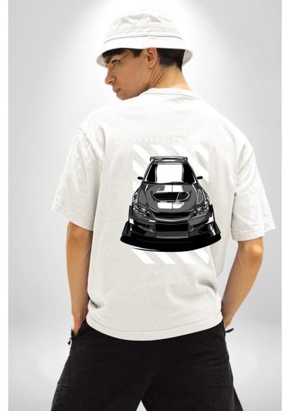 Beyaz Beyaz Spor Hatchback Araba Beyaz Oversize Kadın Erkek Ön ve Sırt Baskılı Tişört indirimleri