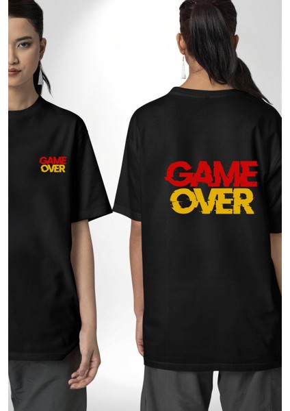 Game Over Baskılı Oyun Tutkunları Için Grafik Siyah Oversize Kadın Erkek Ön ve Sırt Baskılı Tişört fırsatları