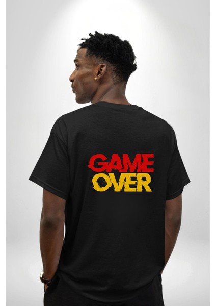Game Over Baskılı Oyun Tutkunları Için Grafik Siyah Oversize Kadın Erkek Ön ve Sırt Baskılı Tişört indirimleri