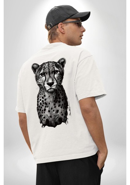 Leopar Beyaz Beyaz Beyaz Oversize Kadın Erkek Ön ve Sırt Baskılı Tişört fiyatları
