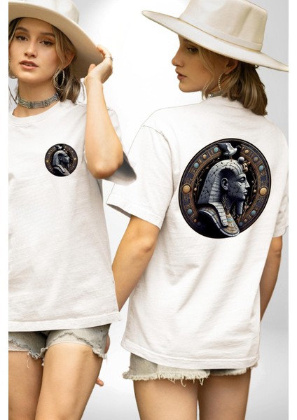 Mısır Firavun Geb Dünya Verimlilik ve Yılanlar Beyaz Oversize Kadın Erkek Ön ve Sırt Baskılı Tişört