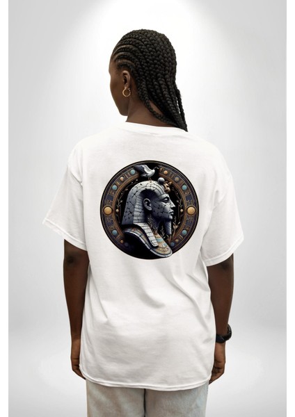Mısır Firavun Geb Dünya Verimlilik ve Yılanlar Beyaz Oversize Kadın Erkek Ön ve Sırt Baskılı Tişört indirimleri