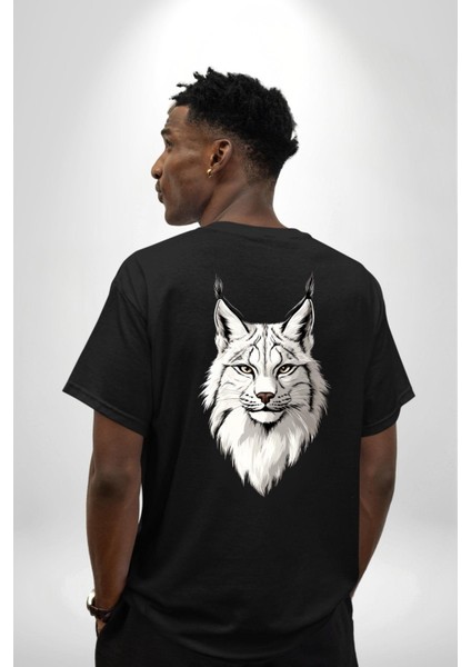 Doğa ve Hayvanseverlere Özel Vaşak Siyah Oversize Kadın Erkek Ön ve Sırt Baskılı Tişört fiyatları