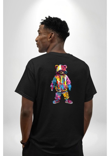 Color Splash Urban Vibes Teddy Siyah Oversize Kadın Erkek Ön ve Sırt Baskılı Tişört fiyatları