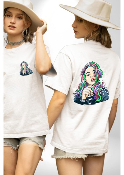 Yasakları Yık, Renkleri Yakala! Beyaz Oversize Kadın Erkek Ön ve Sırt Baskılı Tişört
