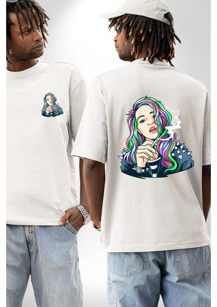 Yasakları Yık, Renkleri Yakala! Beyaz Oversize Kadın Erkek Ön ve Sırt Baskılı Tişört fırsatları
