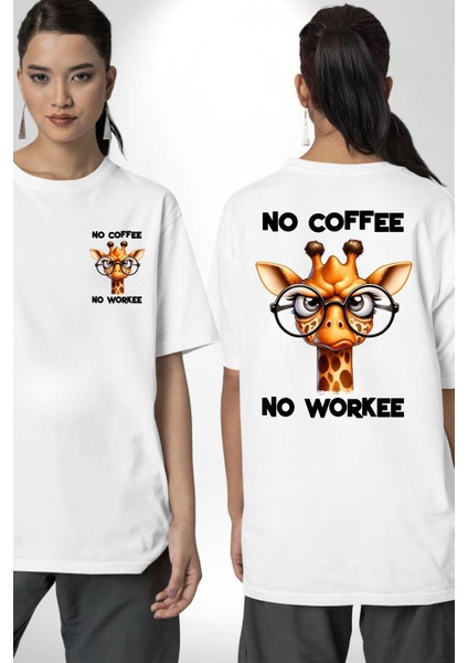 Kahvesiz Iş Olmaz Yazılı "eğlenceli Kahve Beyaz Oversize Kadın Erkek Ön ve Sırt Baskılı Tişört fırsatları