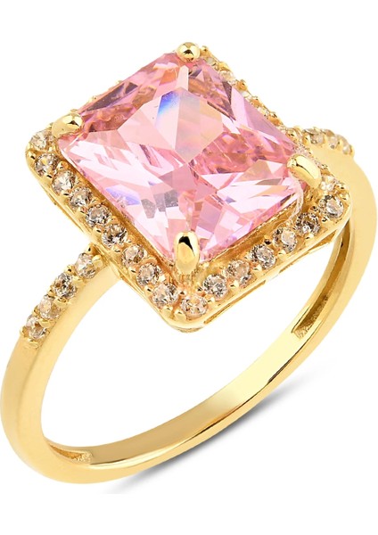 14 Ayar Altın Tektaş Pembe Topaz Yüzük, Zarif Doğum Taşı Hediyesi