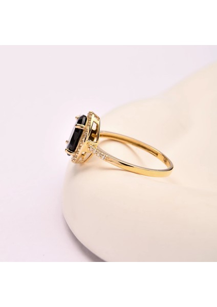 Siyah Oniks Tektaş Altın Yüzük, Doğal Oniks Altın Takı, 14K Altın Nişan Yüzüğü, Doğum Taşı Alyans indirimleri