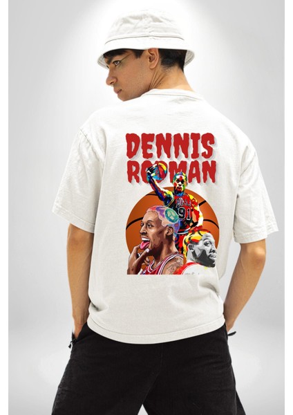 Basketbolun Efsane Ismi Renkli Yüzü Beyaz Oversize Kadın Erkek Ön ve Sırt Baskılı Tişört fiyatları
