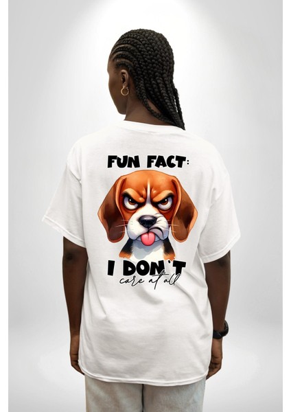 Ilgilenmiyorum Yazılı Düşünceli Beagle Köpek Beyaz Oversize Kadın Erkek Ön ve Sırt Baskılı Tişört fiyatları