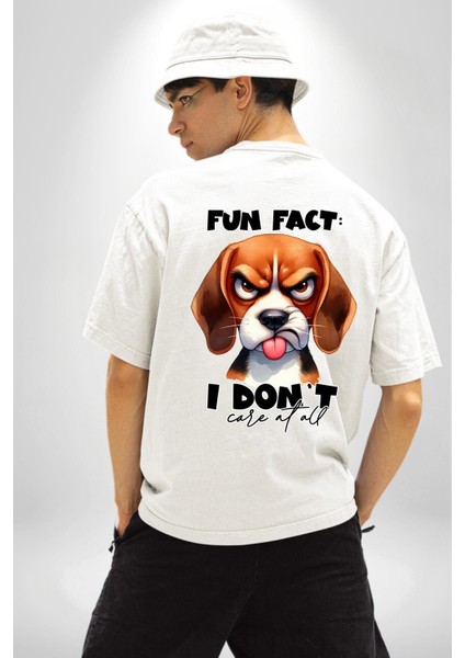 Ilgilenmiyorum Yazılı Düşünceli Beagle Köpek Beyaz Oversize Kadın Erkek Ön ve Sırt Baskılı Tişört indirimleri