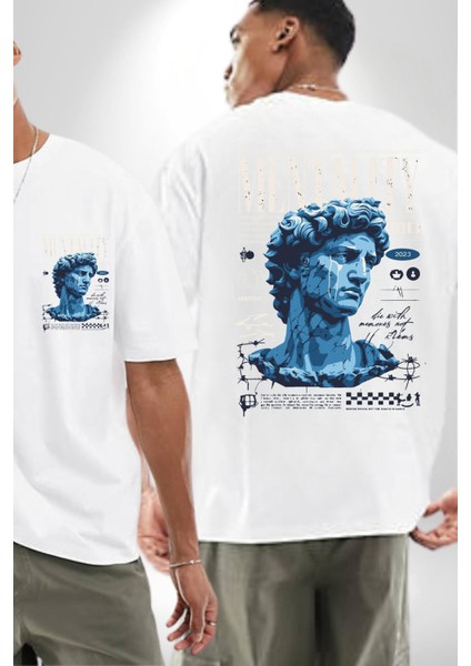 Mentalite ve Güç Zihinsel Miras Derin Düşünceler Beyaz Oversize Kadın Erkek Ön ve Sırt Baskılı Tişört fırsatları