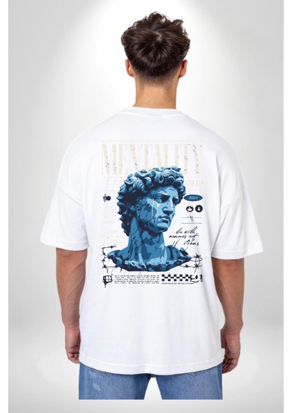 Mentalite ve Güç Zihinsel Miras Derin Düşünceler Beyaz Oversize Kadın Erkek Ön ve Sırt Baskılı Tişört indirimleri