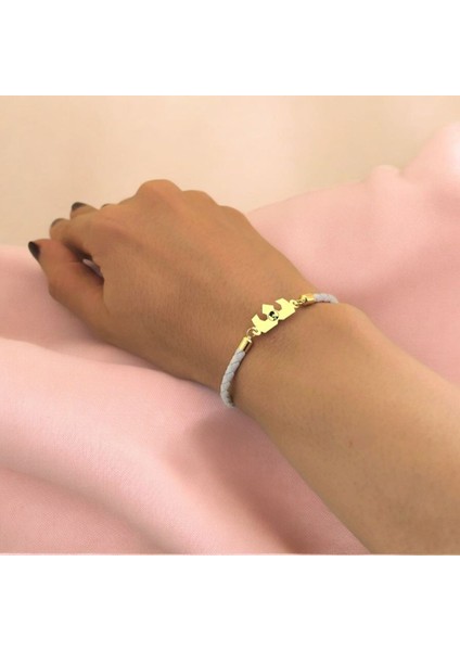 Atatürk Temalı Taç Motifli 14 Ayar Altın Plakalı Doğal Beyaz Derili Hediye Bileklik-465SEMBOL fırsatları