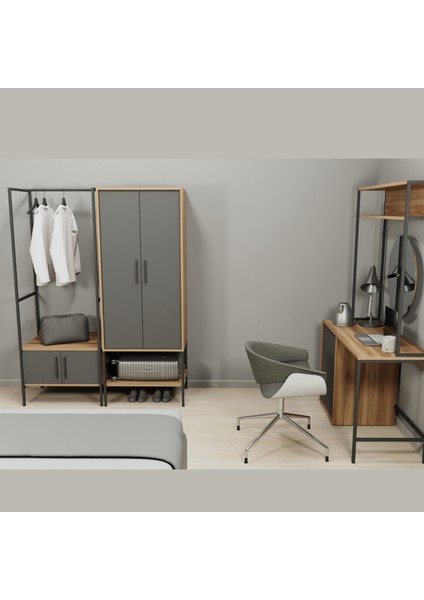 Modulago Otel Iki Kapaklı Dolap Antrasit Ceviz modelleri