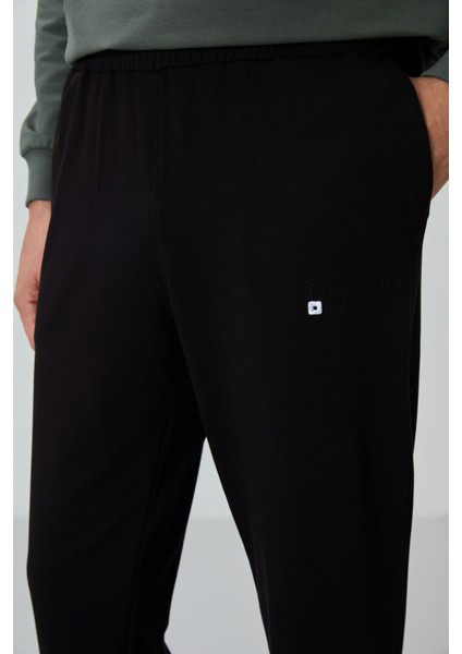 Çağla - Siyah Casual O Yaka Lastik Paça Erkek Oversize Eşofman Takımı - 85120
