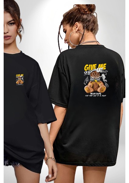 Astronot Ayı Grafik Tasarımı Siyah Oversize Kadın Erkek Ön ve Sırt Baskılı Tişört fırsatları