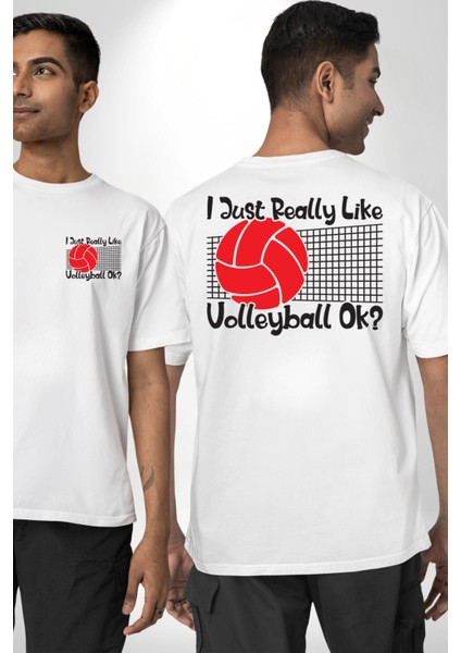 Voleybolu Seviyorum Beyaz Oversize Kadın Erkek Ön ve Sırt Baskılı Tişört fırsatları