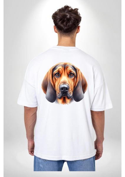 Arama Kurtarma Bloodhound Köpek Beyaz Oversize Kadın Erkek Ön ve Sırt Baskılı Tişört fiyatları